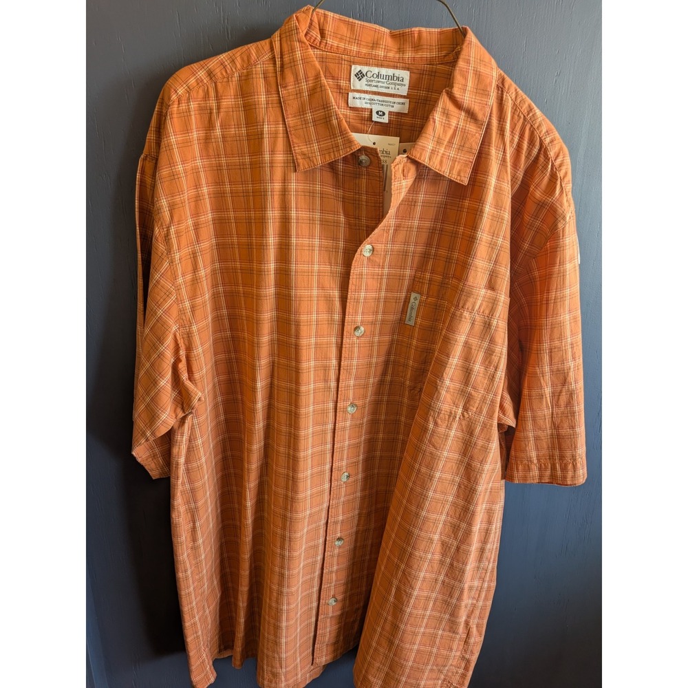 Columbia Murna Point Campshirt Island Orange Plaid Cotton Button Down Mens M